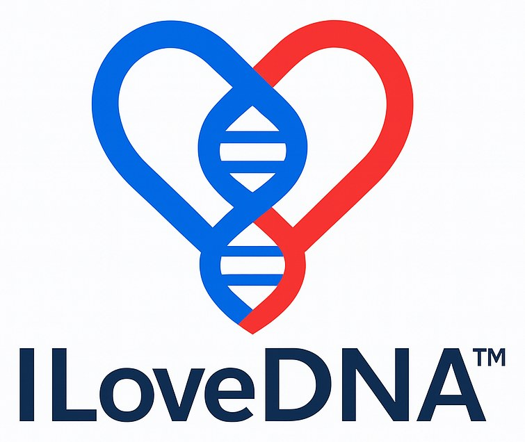 Znak graficzny ILoveMyDNA: serce splecione z helisą DNA